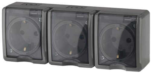 Розетка с заземлением накладная Эра Эксперт 3-м. IP54 серый Б0020721 картинка